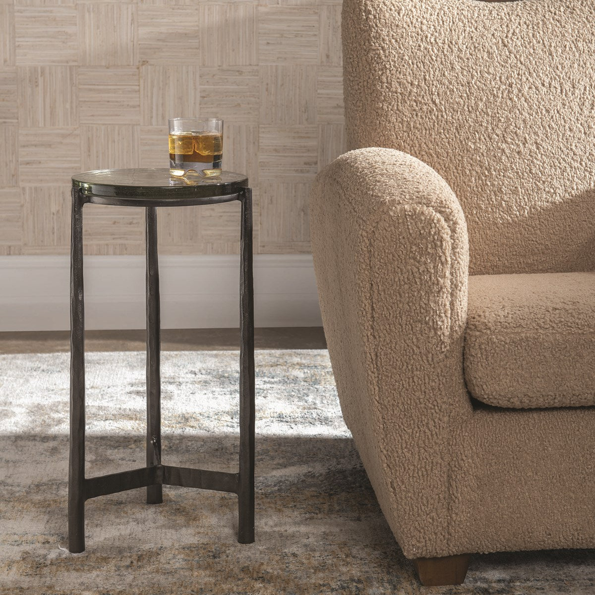 Glass Top Textured  Accent Table
