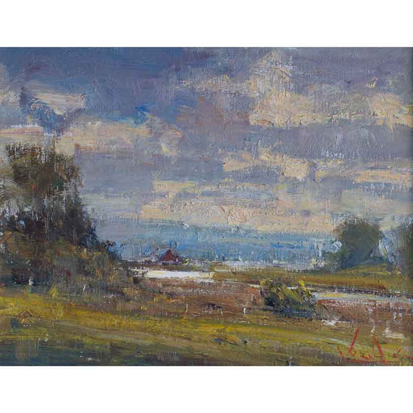 Plein-air painting of Vermont landscape by George Van Hook