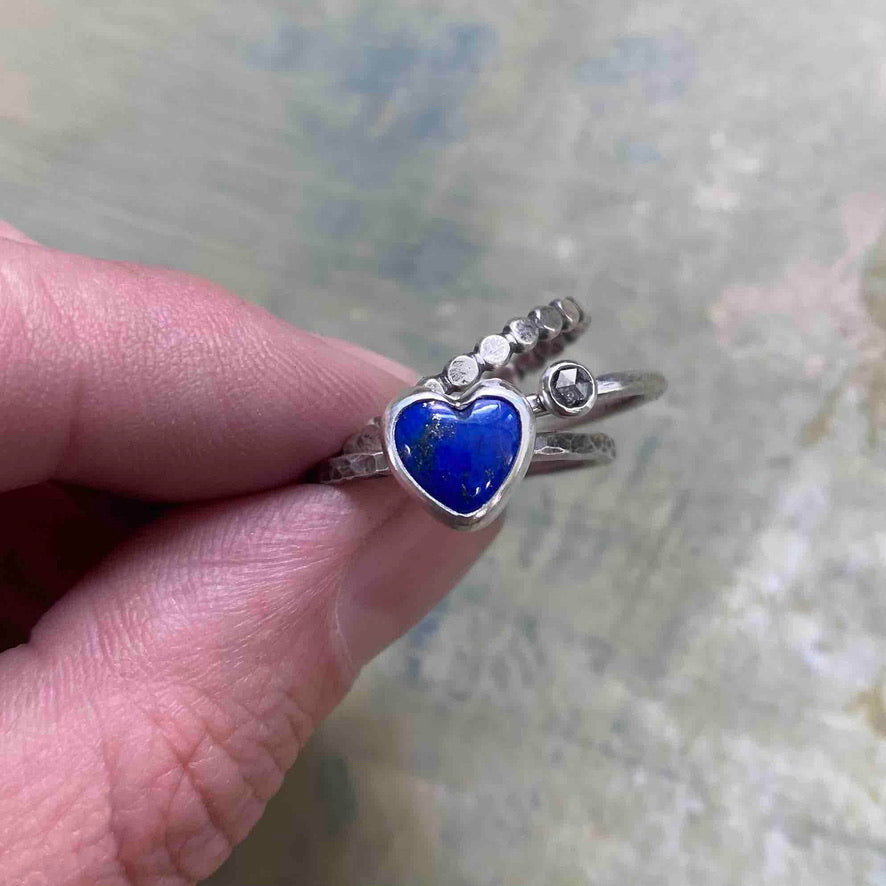 Blue Heart Lapis &amp; Diamond Stacking Ring Set