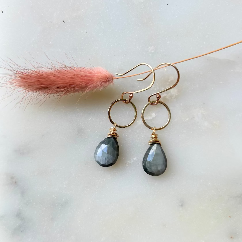 Gold Moonstone Circle Earrings