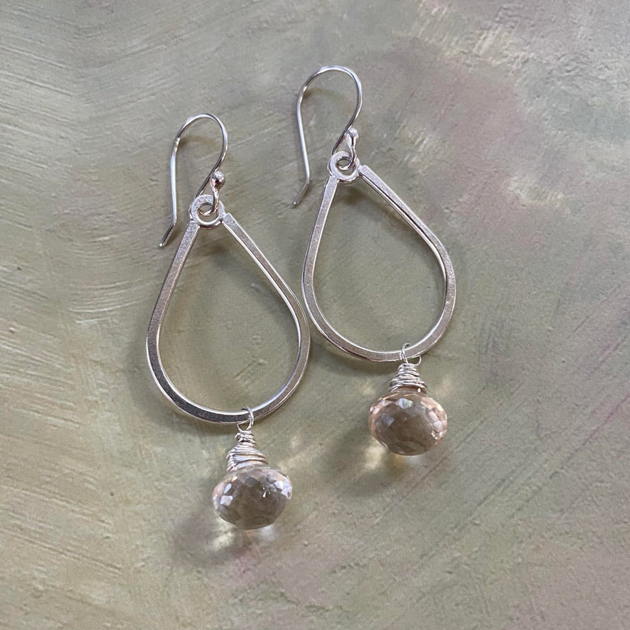 Sterling Silver &amp; Peach Quartz Earrings