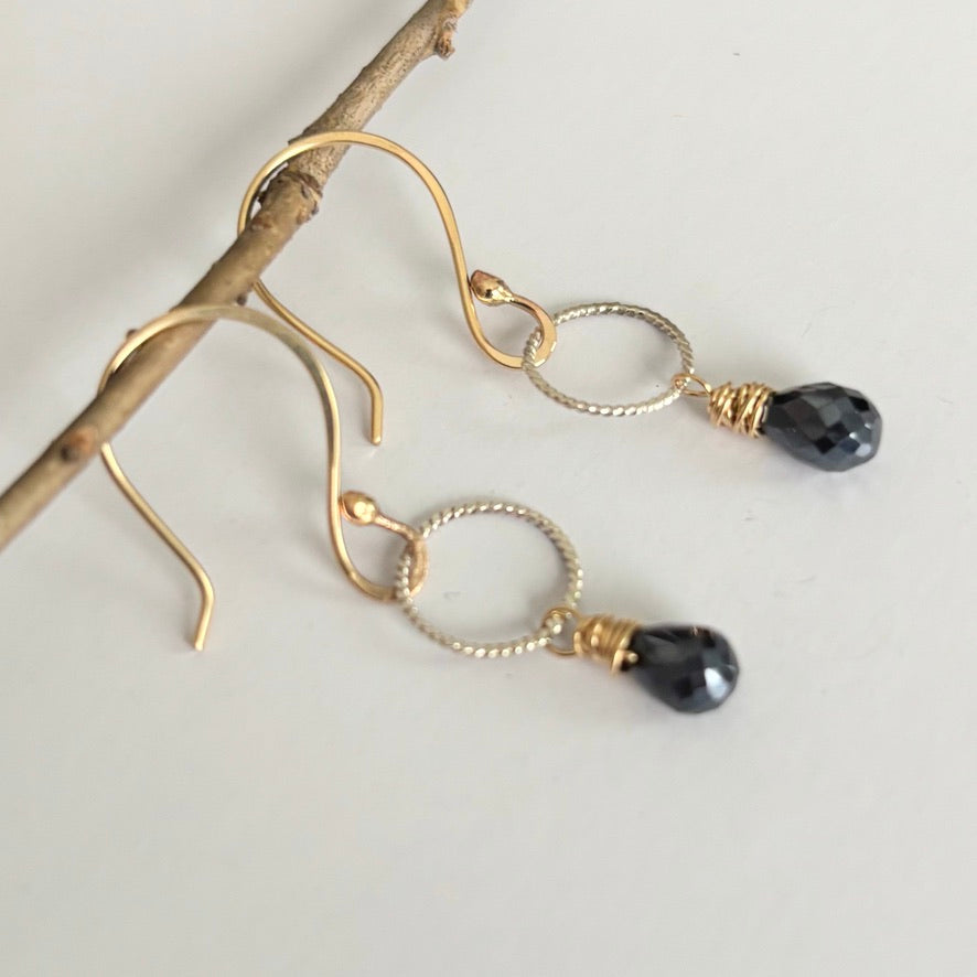 Black Spinel Circle Earrings