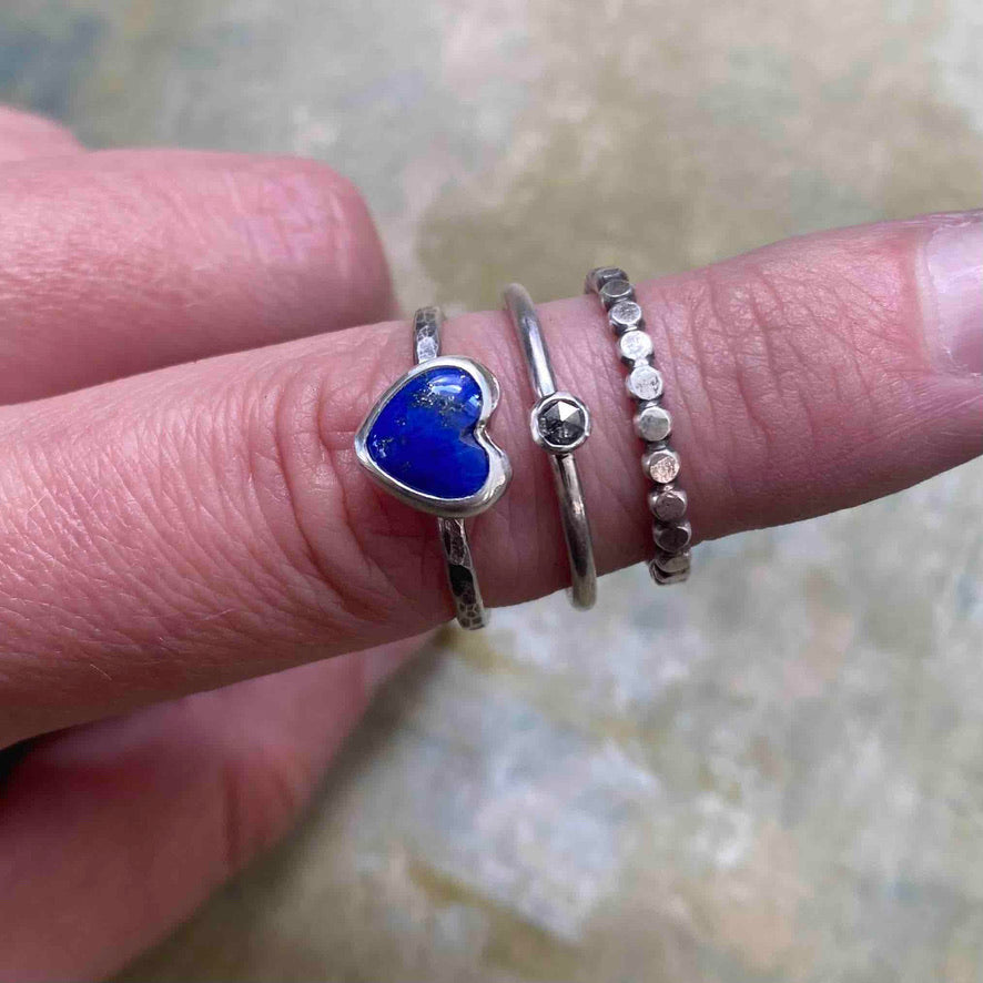 Blue Heart Lapis &amp; Diamond Stacking Ring Set