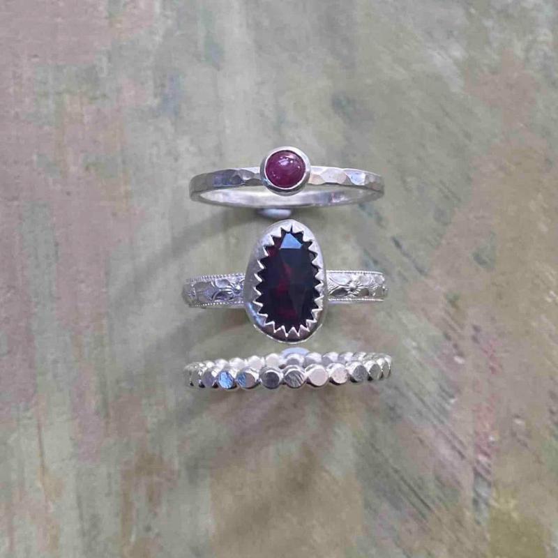 Black Opal Stacking Ring in Cherry