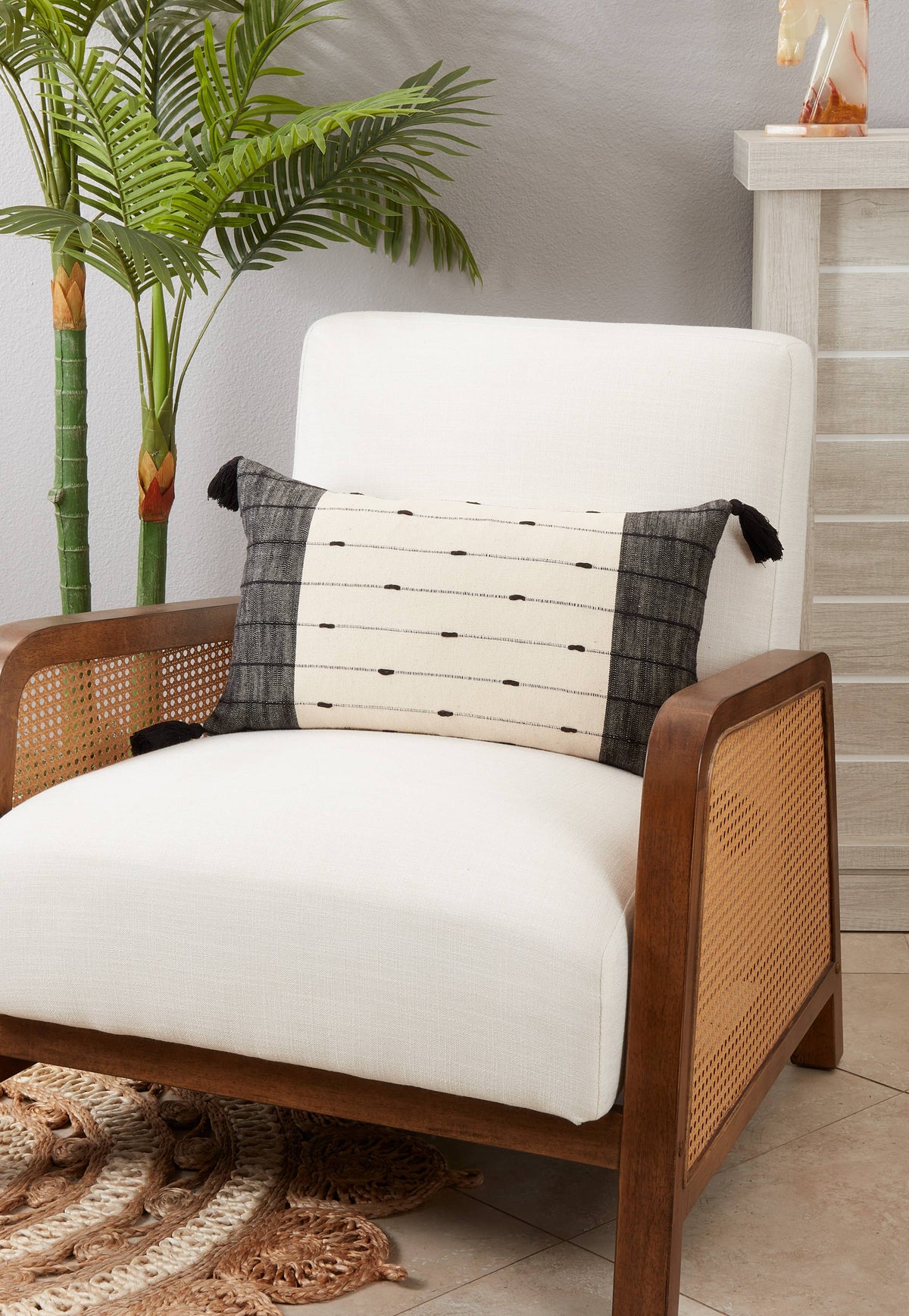 Tassel Trim Stripe Throw Pillow