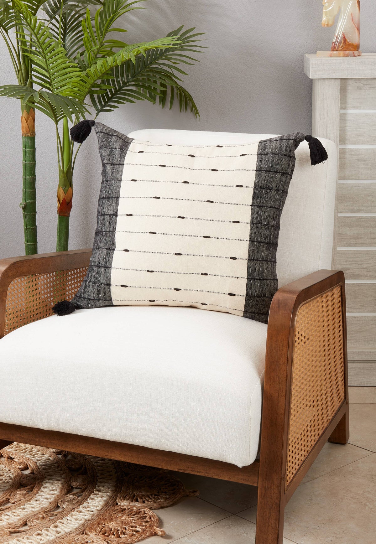 Tassel Trim Stripe Throw Pillow