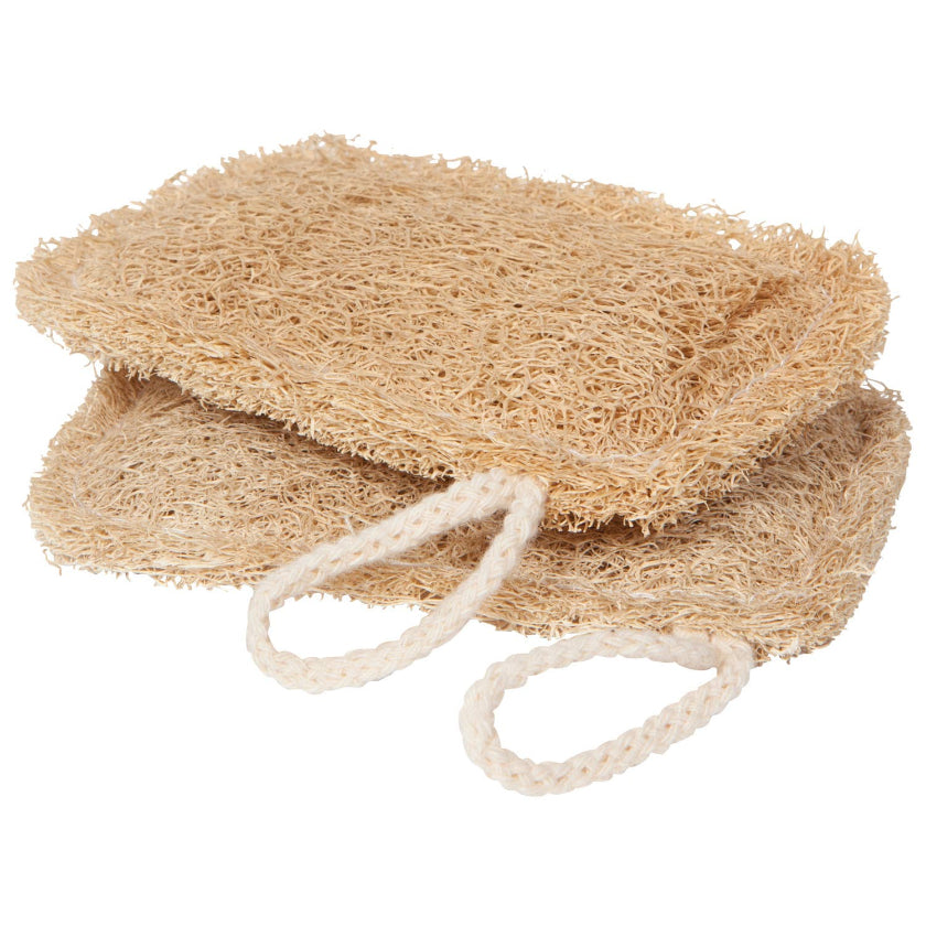 Natural loofah with a handle on a white background
