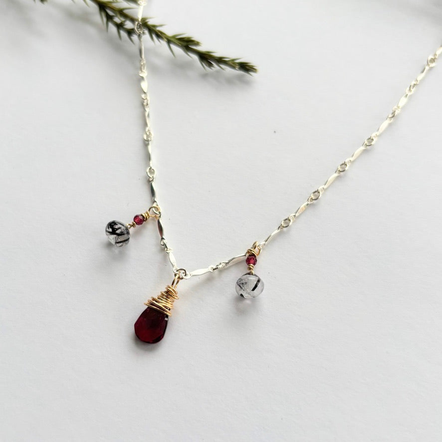 Garnet And Rutile Dangle Necklace