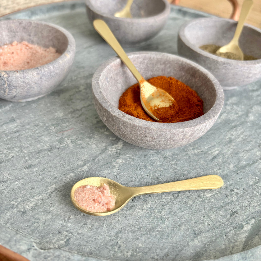 Soapstone Spice Dish With Brass Spoon