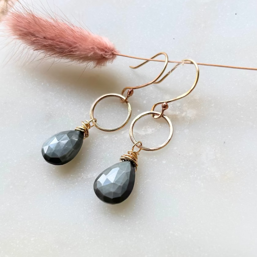 Gold Moonstone Circle Earrings