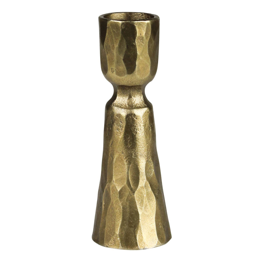Brass candle holder with a textured design 