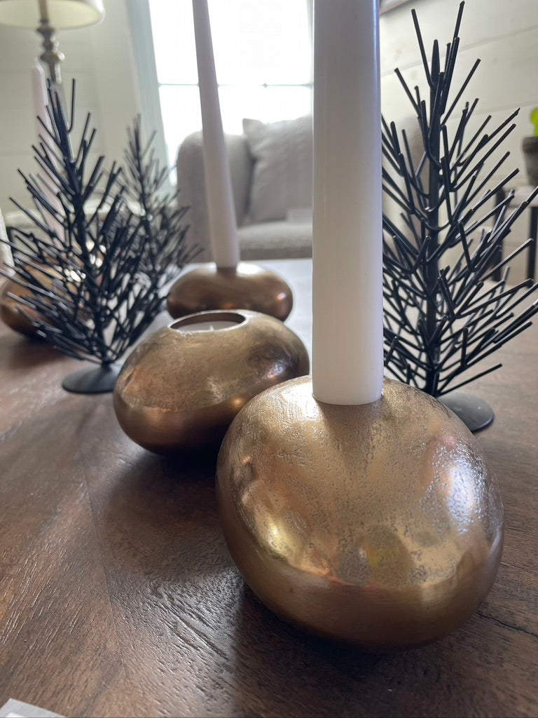Gold Pebble Taper Candle Holder