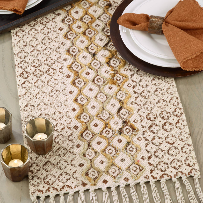 Embroidered Block Print Runner