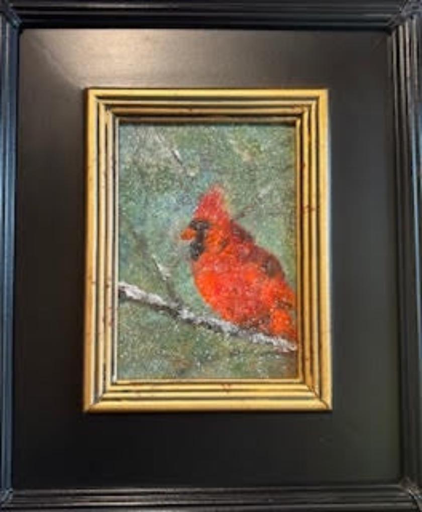 Cardinal in Snow -Oil Painting 7x5