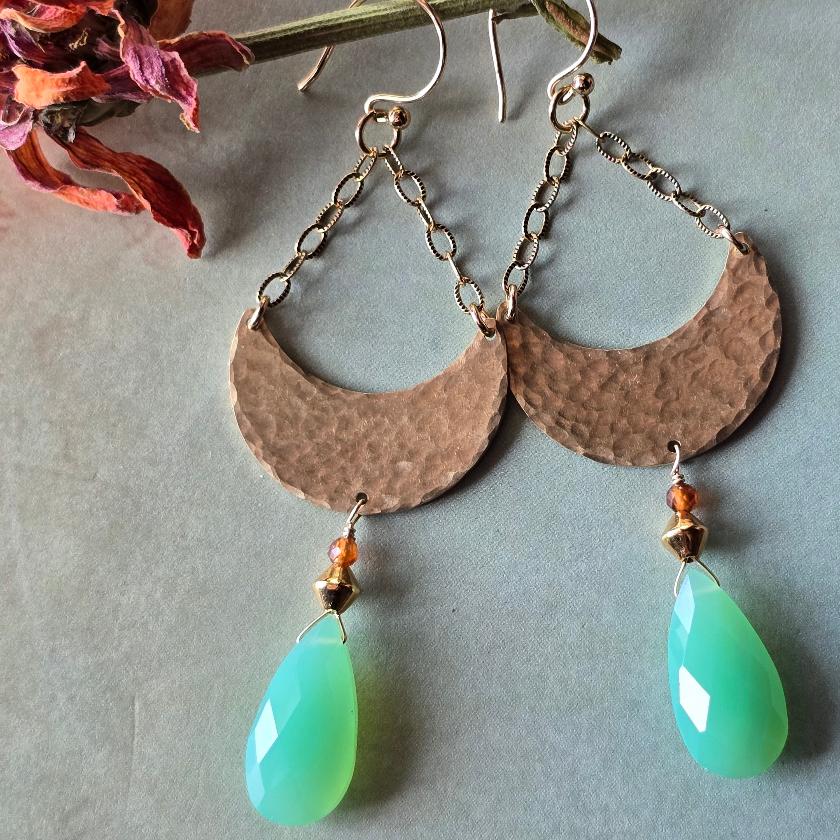 Chrysoprase Crescent Earrings