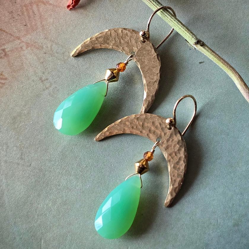 Chrysoprase Crescent Earrings II