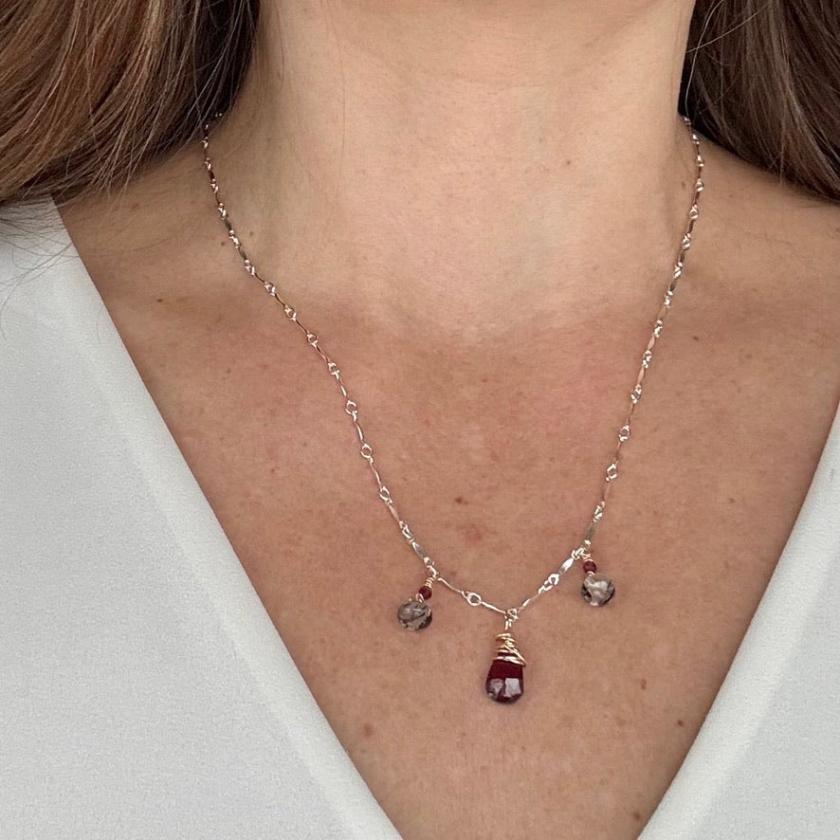 Garnet And Rutile Dangle Necklace handmade in. vermont