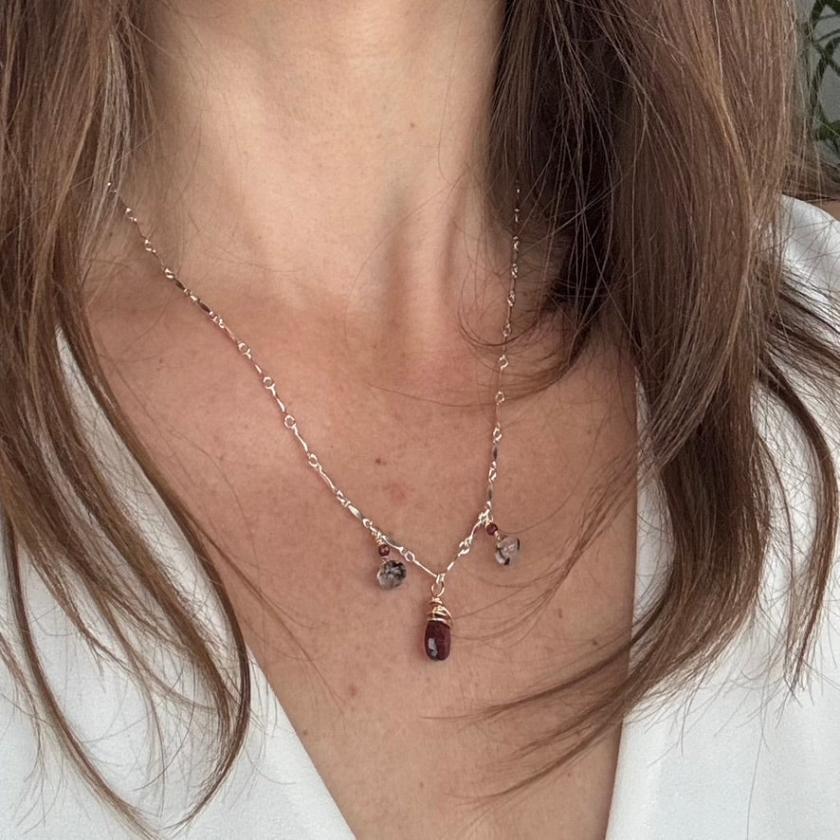 Garnet And Rutile Dangle Necklace