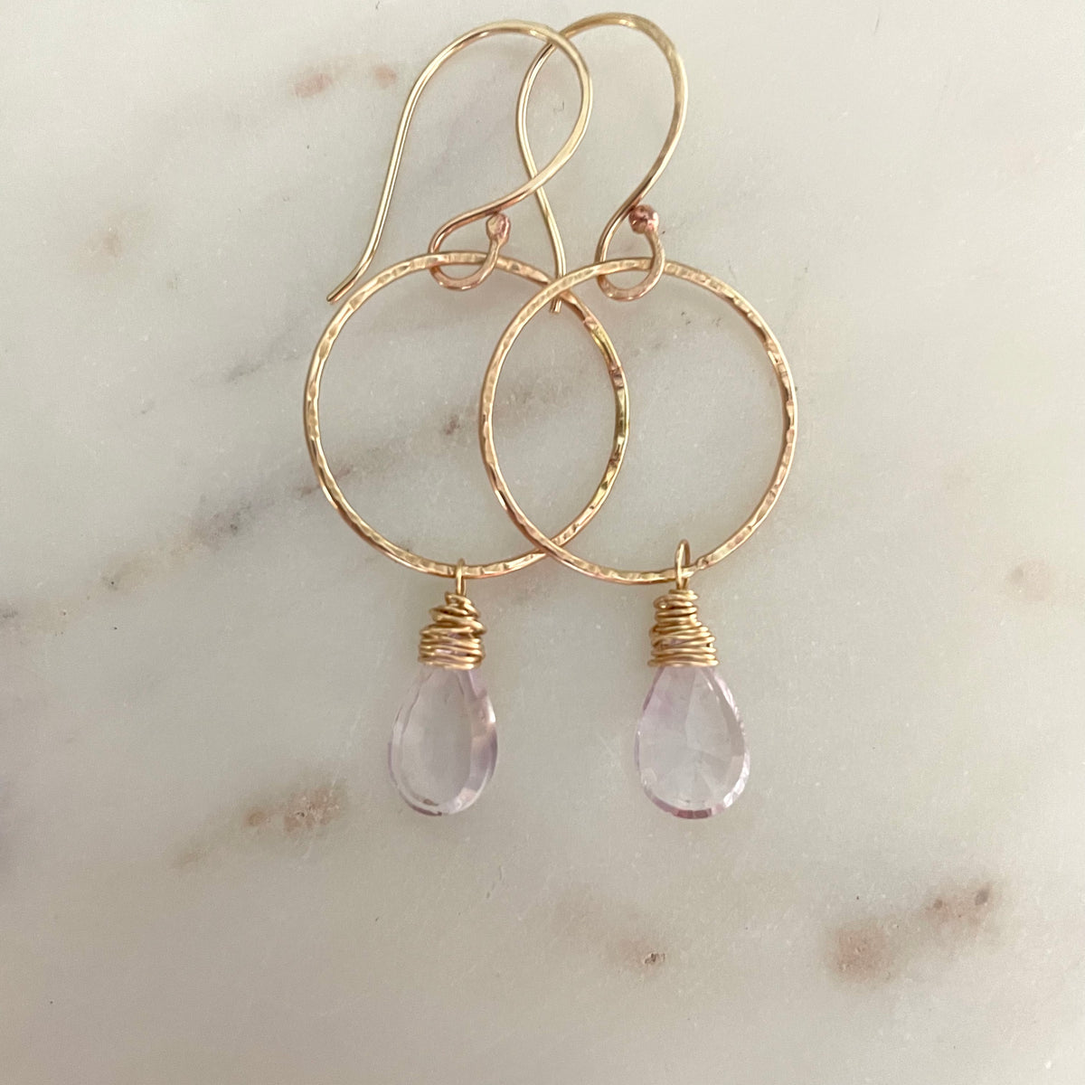 Pink Amethyst Circle Earrings