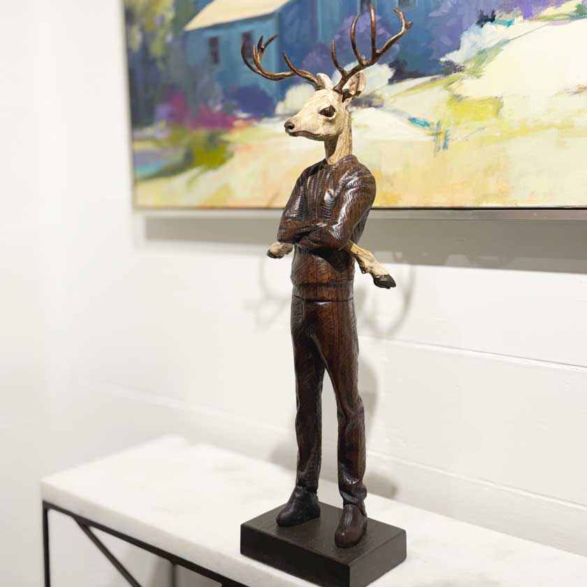 "Buck" Spalted Stag -Bronze-Hardwood Deer Sculpture