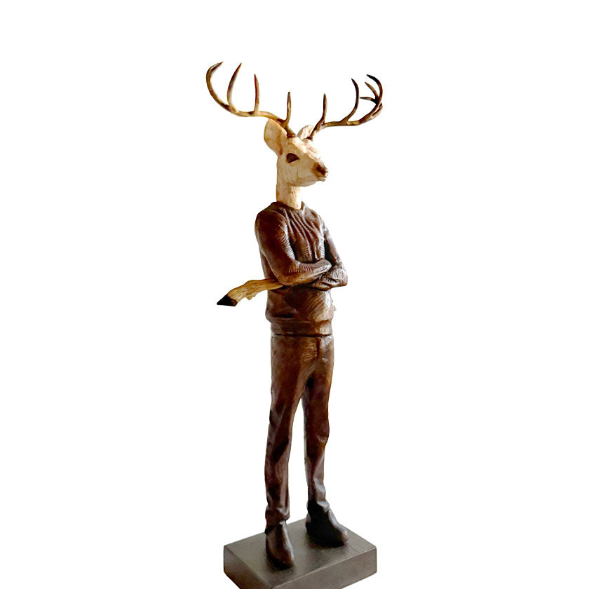"Buck" Spalted Stag -Bronze-Hardwood Deer Sculpture