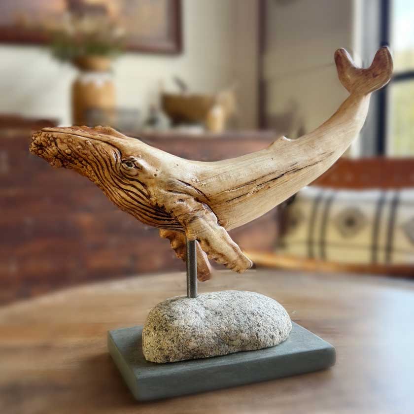 wooden whale carving sculpture by Joe Lupiani