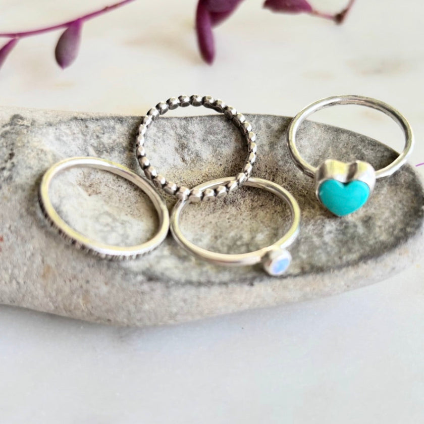 Kingman Heart Ring Stack