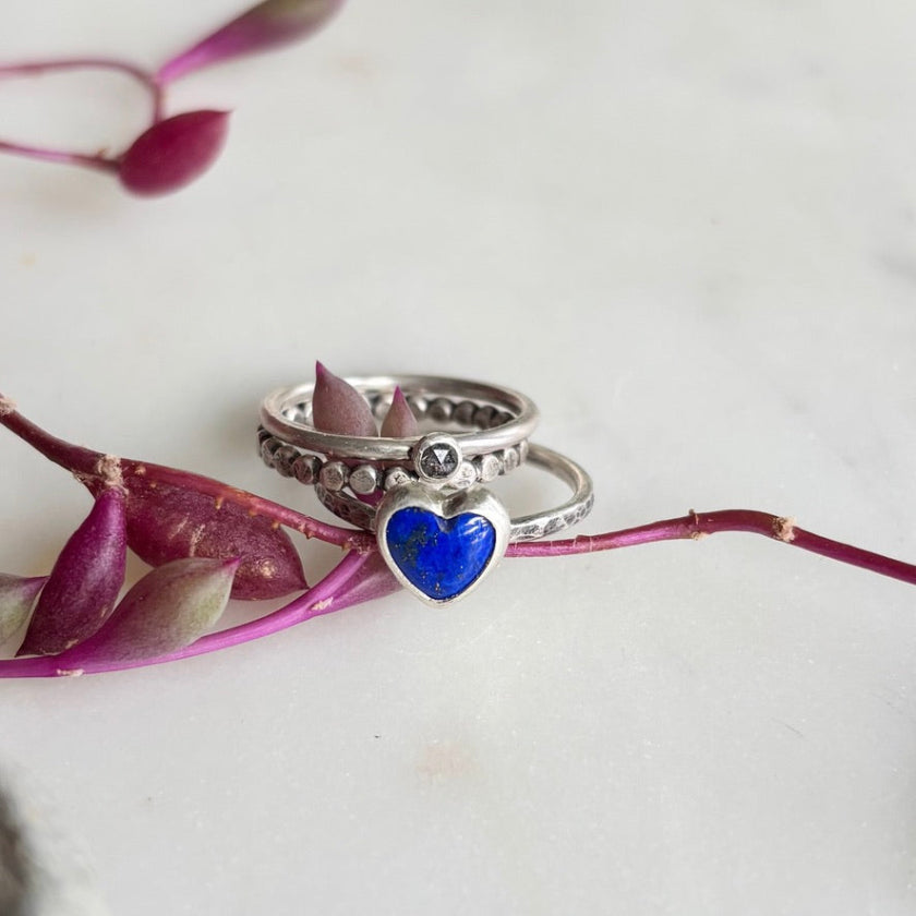 Blue Heart Lapis &amp; Diamond Stacking Ring Set