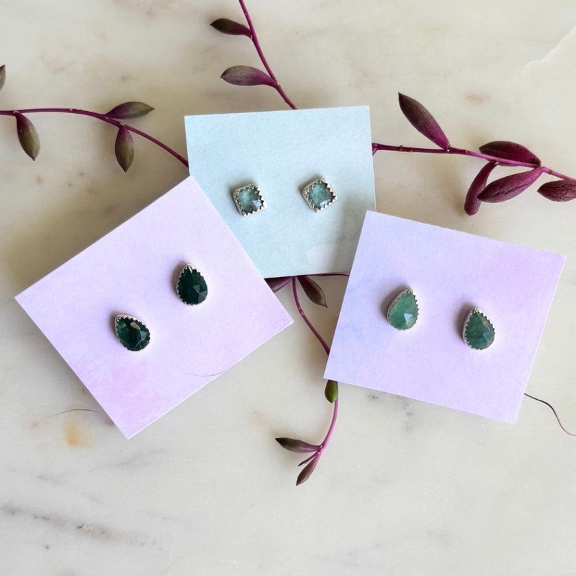 Grandidierite post earrings