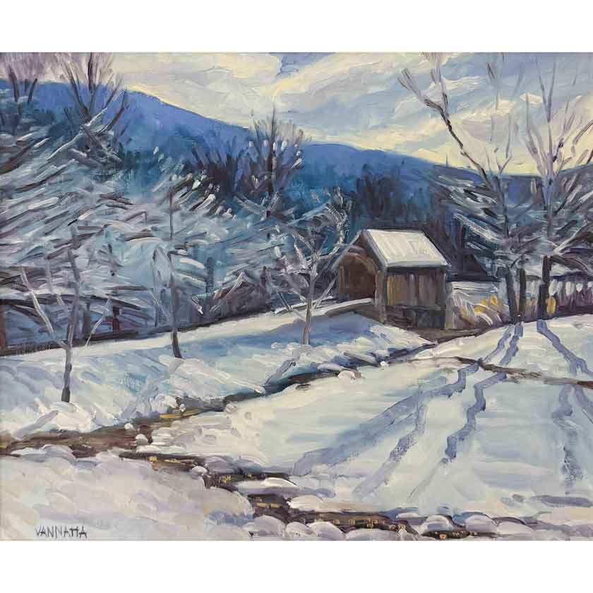 Winter Painting of Bowers Bridge Brownsville VT