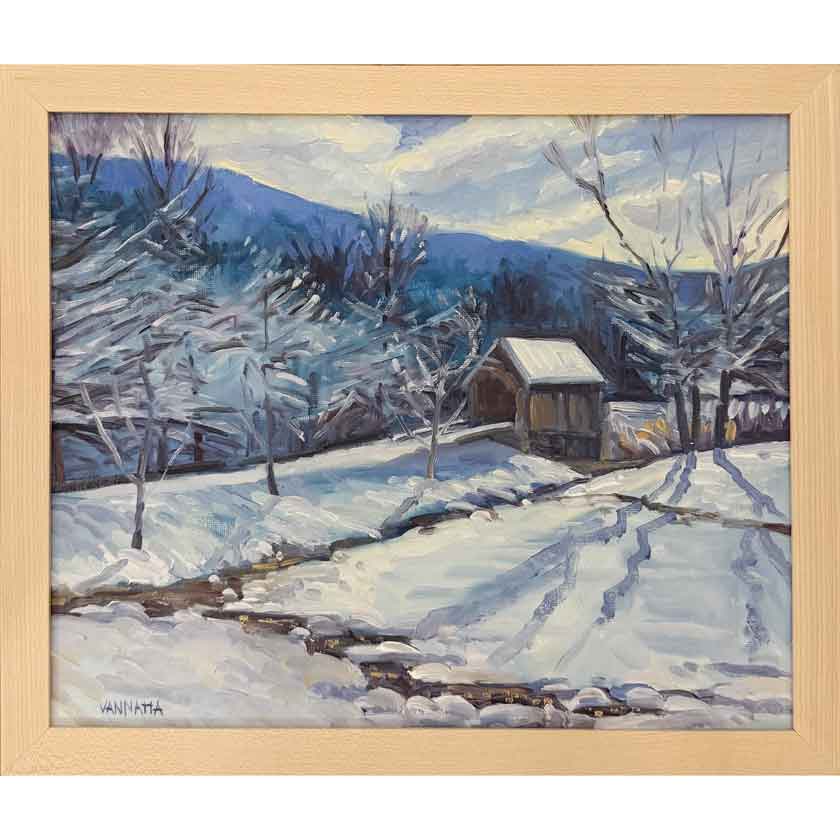 Winter Painting of Bowers Bridge Brownsville VT