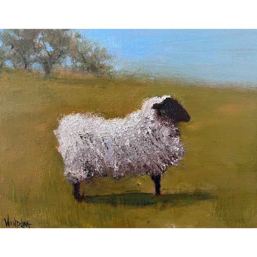 VT landscape oil painting with sheep by Marilyn Wendling