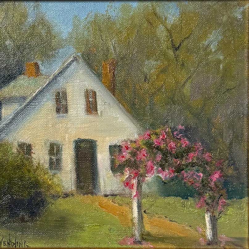 Cottage Rose Arbor -Oil Painting 8x8