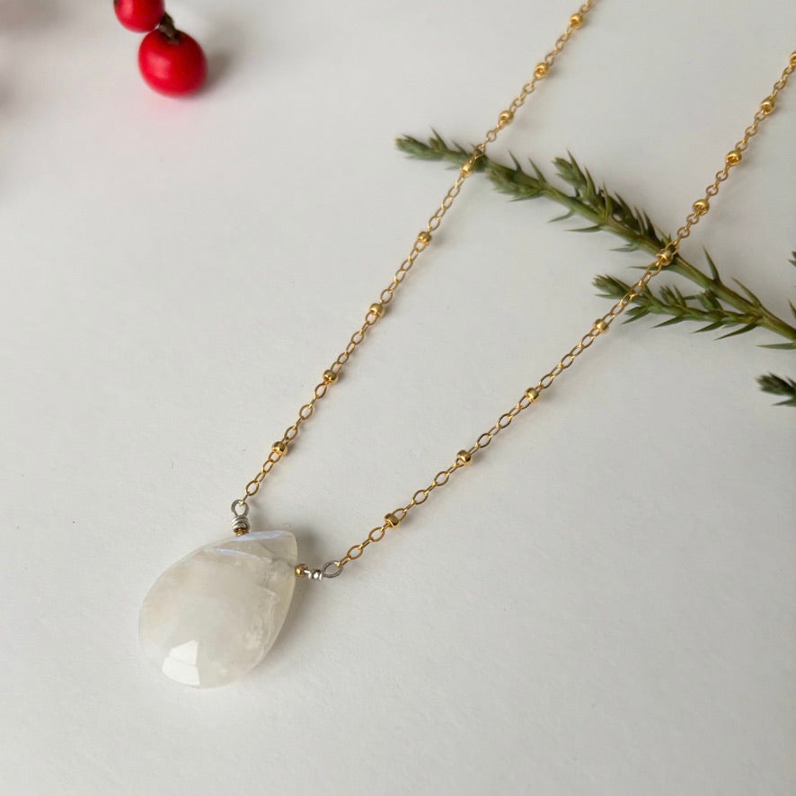 Moonstone Gold Drop Necklace