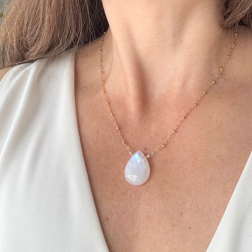 Moonstone Gold Drop Necklace