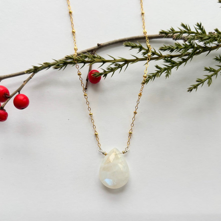 Moonstone Gold Drop Necklace made in vermont