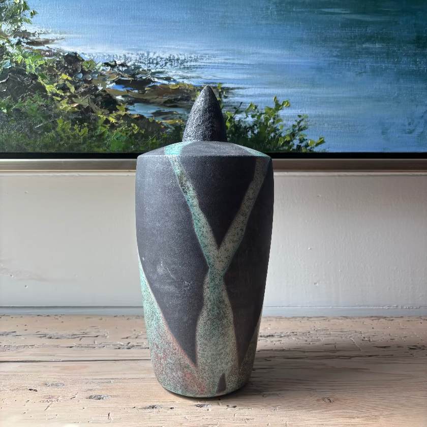 Horsehair Raku Cone Lid Vessel-11"