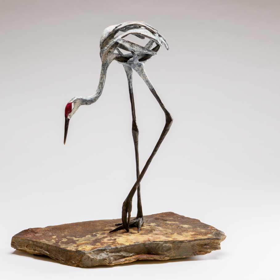 Sandhill crane bronze sculpture by artist Sandy Graves