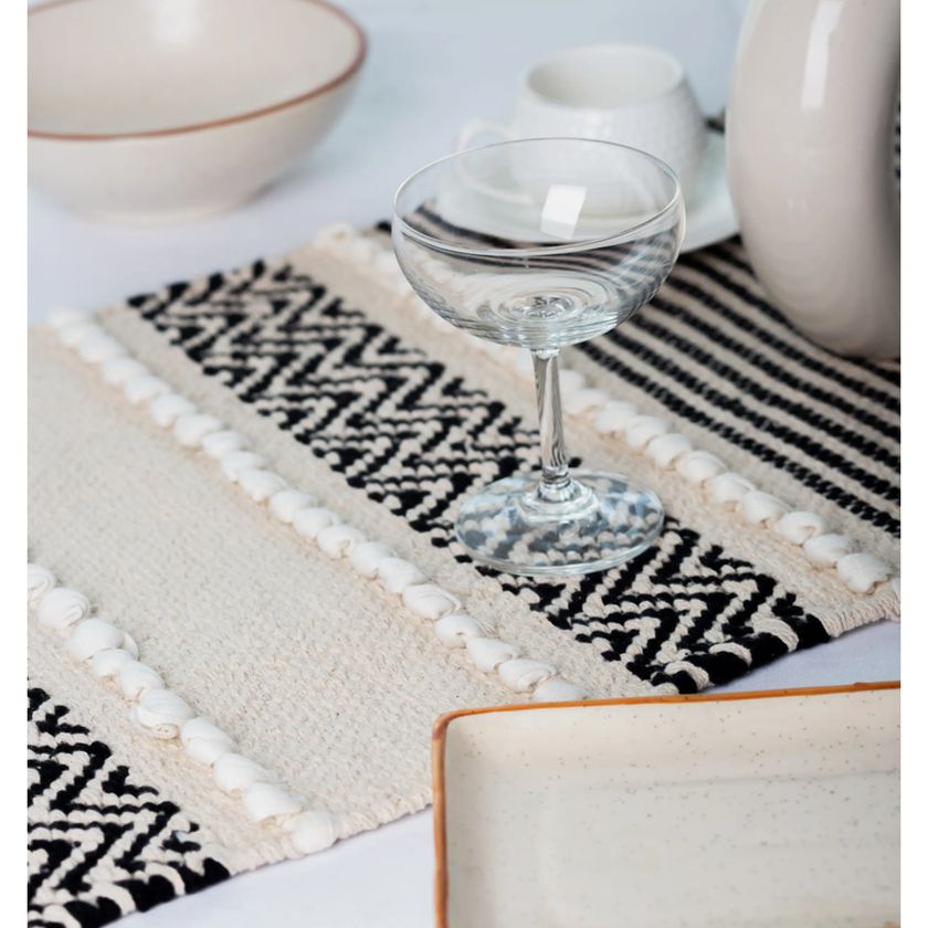 Knotted Stripes Black &amp; White Table Runner