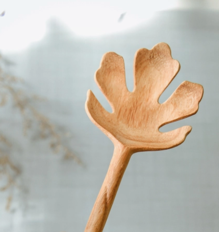 Hand-Carved Wooden Leaf Spoon