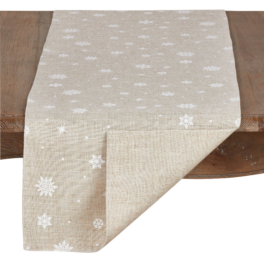 Beige table runner with snowflake patterns 