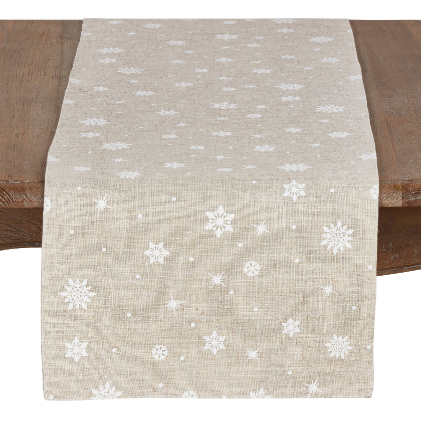 Beige table runner with white snowflake 