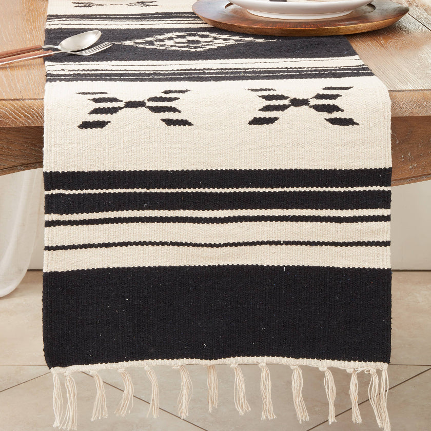 Black and white patterned table runner
