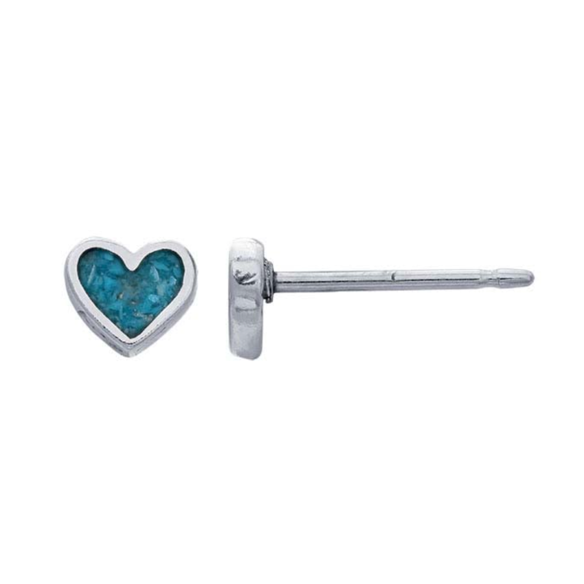 Blue Inlay Heart Post Earrings