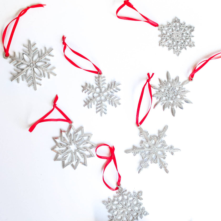 Handmade  Pewter Snowflake Ornaments