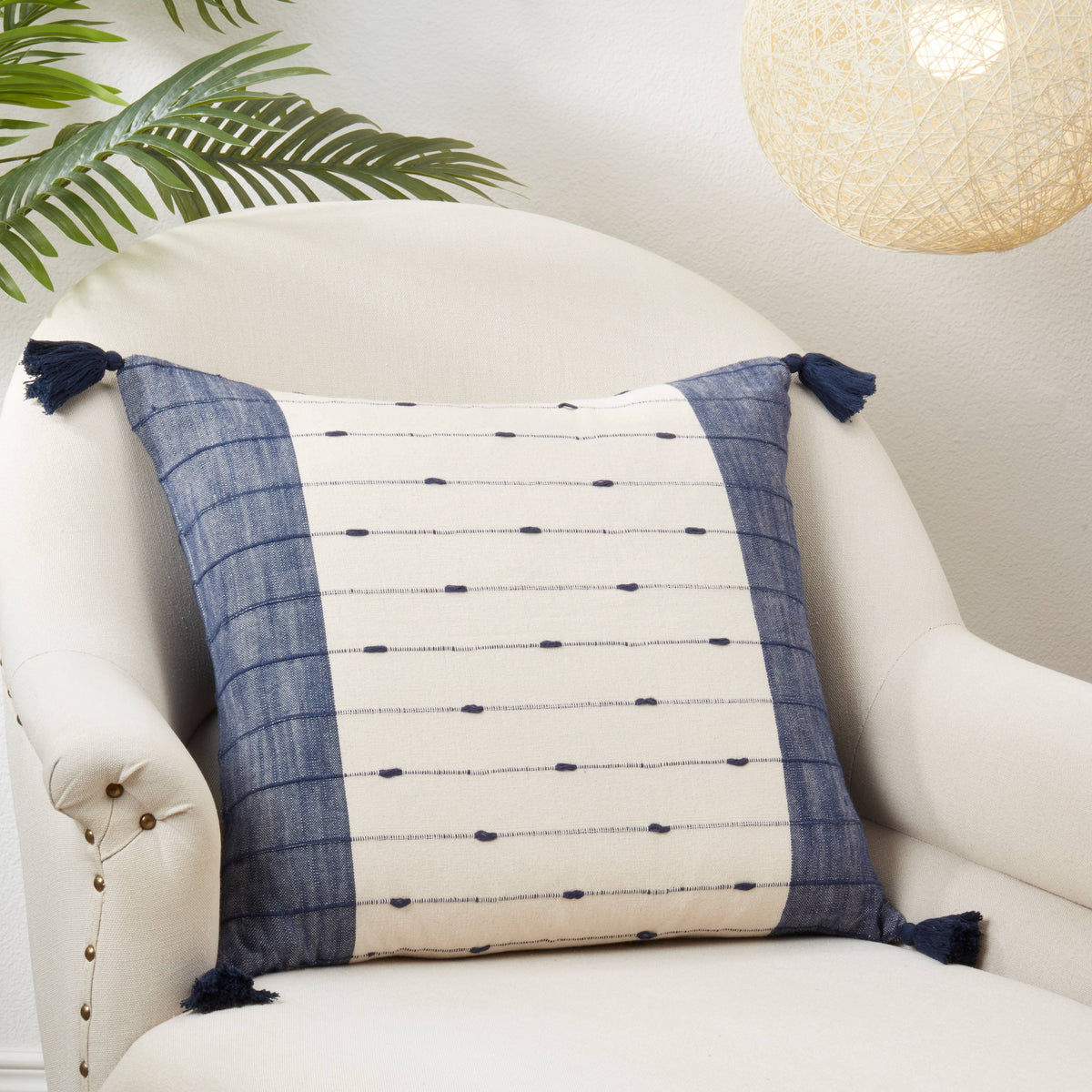 Tassel Trim Stripe Throw Pillow