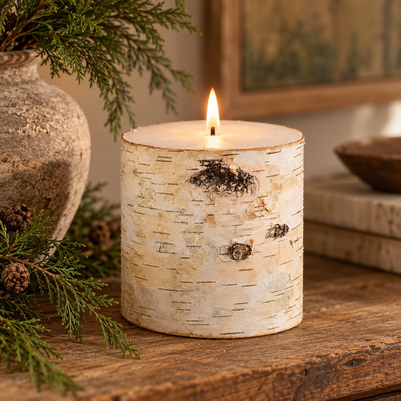 Birchwood Unscented Pillar Candle