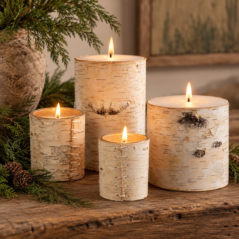 Birchwood Unscented Pillar Candle
