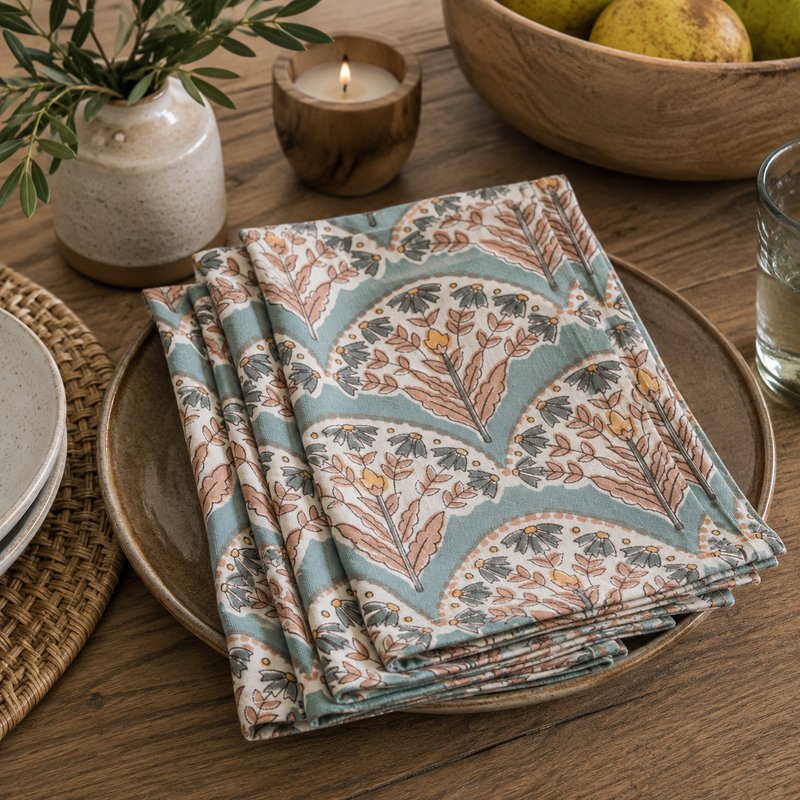 Bouquet Block Print Napkin Set of 4