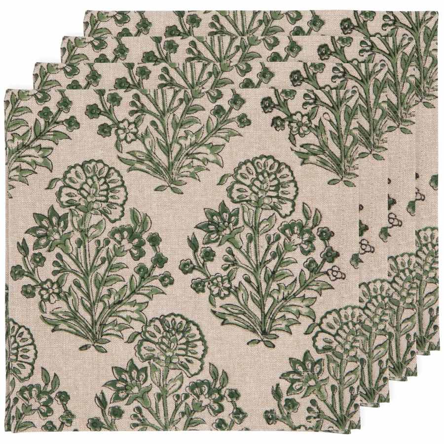 Viridian Block Print Napkin Set of 4 | DaVallia Art & Interiors Chester Vermont